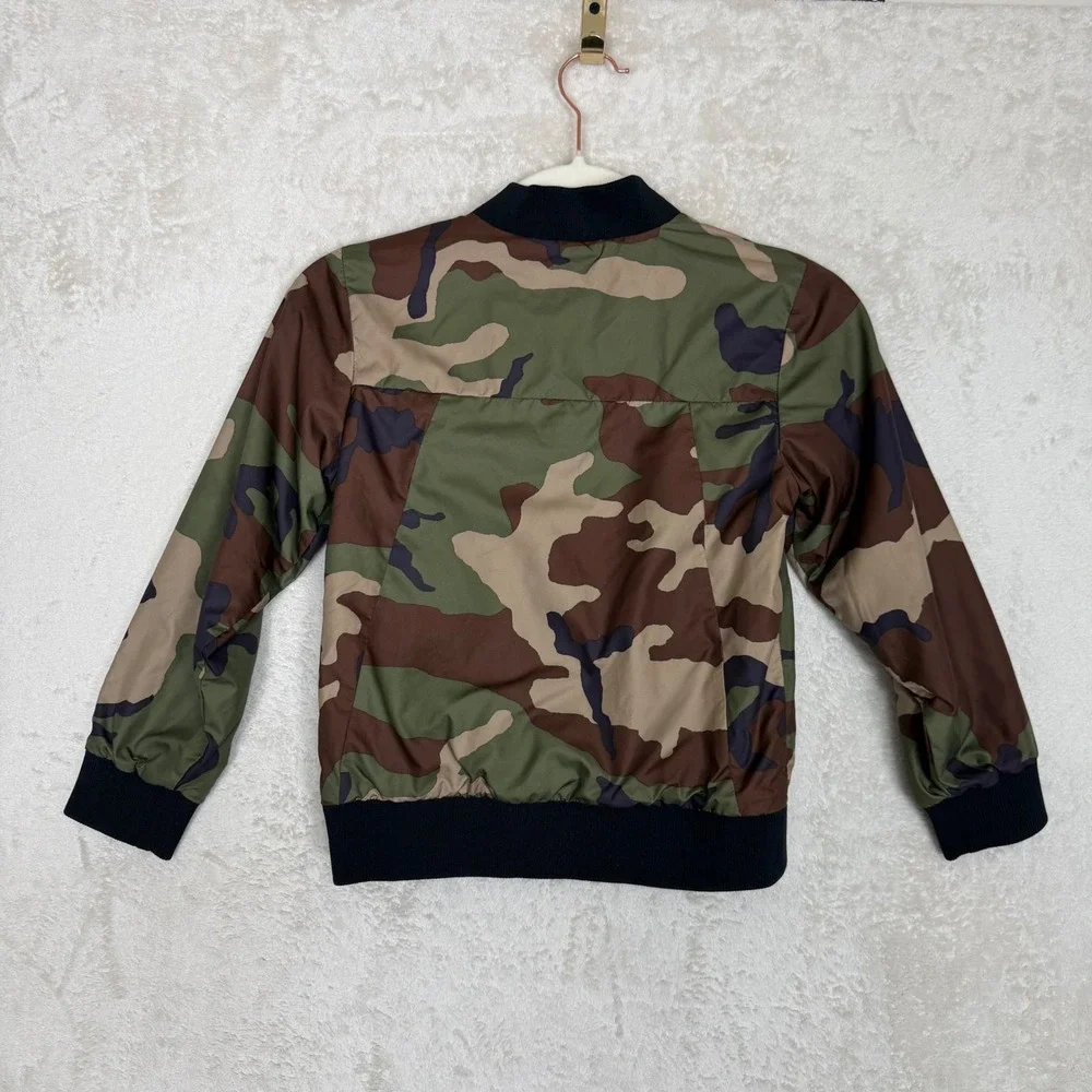 The North Face Boys Camo Windwall Bomber Jacket Green Brown XS 6